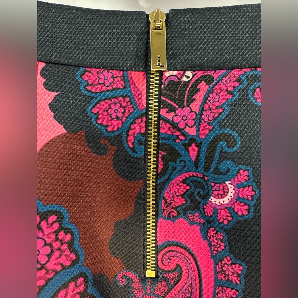 TED BAKER LONDON Oriental Paisley A Line Skirt Navy and Pink Luxury Gold Zip 2-4 - Picture 7 of 10